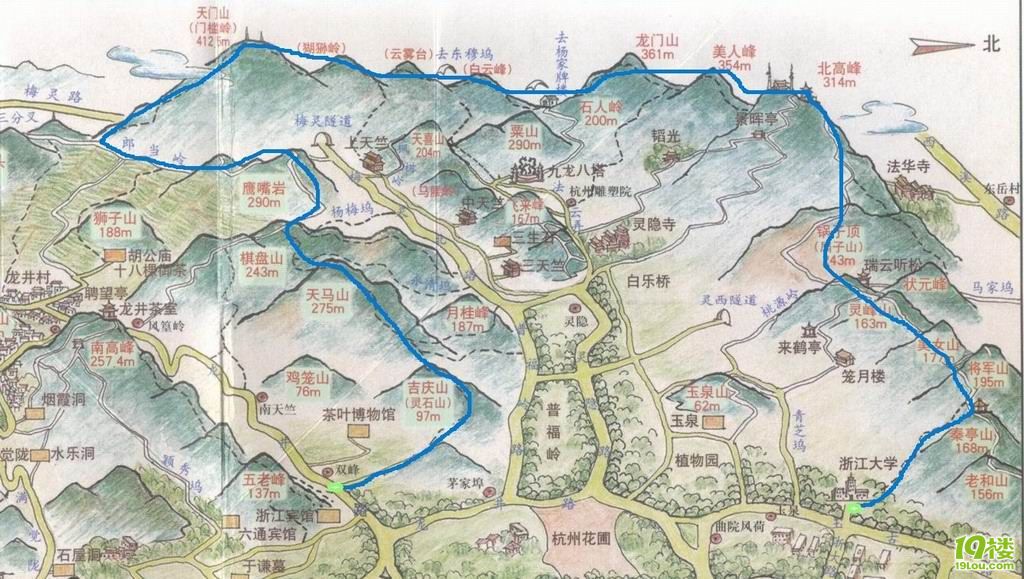 杭州北高峰最佳爬山路线图,杭州北高峰财神庙什么时候